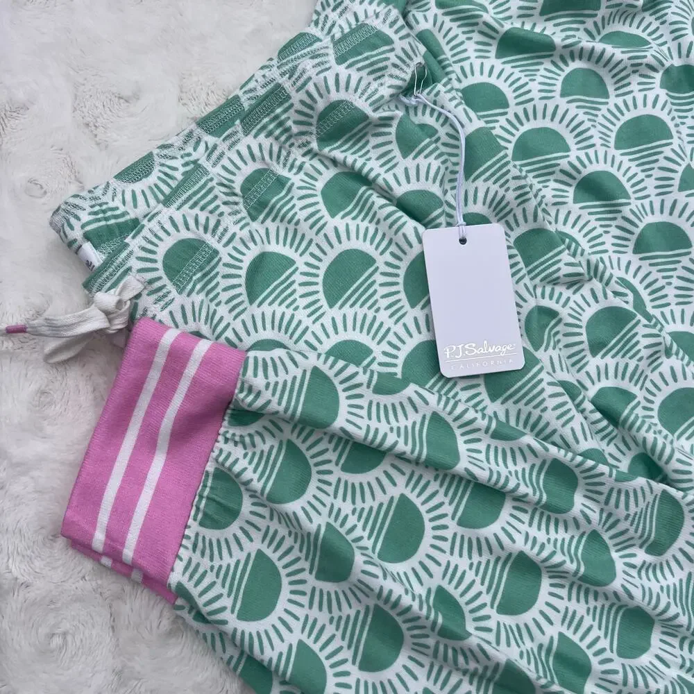 PJ Salvage Pajama Set XL Peachy Party Courtside Joggers Green NWT Lounge - Picture 6 of 6